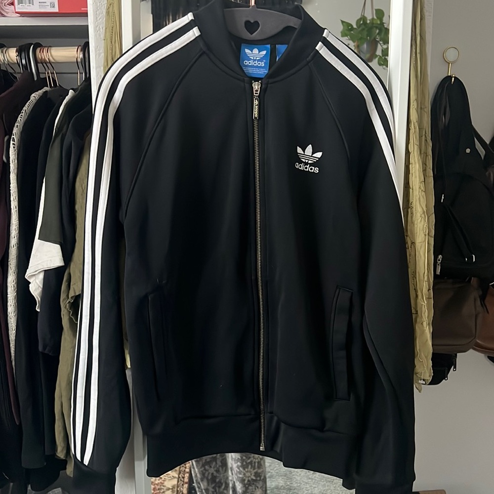 Adidas Black and White Track Zip Jacket